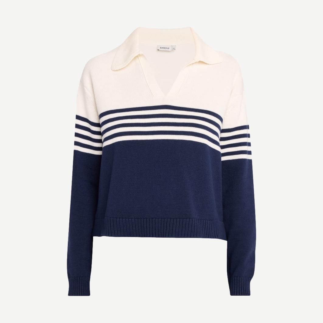 Jules Knit Polo - Midnight Stripe - Galvanic.co
