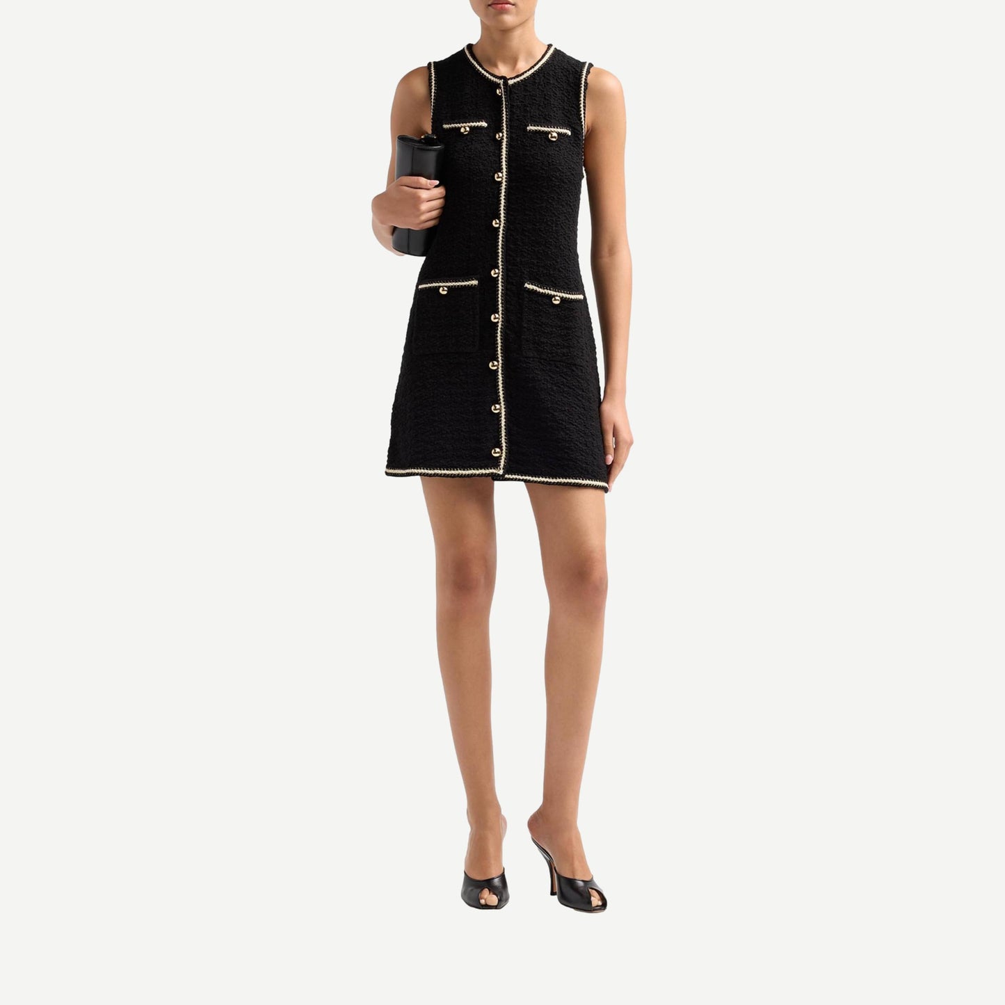 Kerris Button Front Mini Dress - Black Ivory