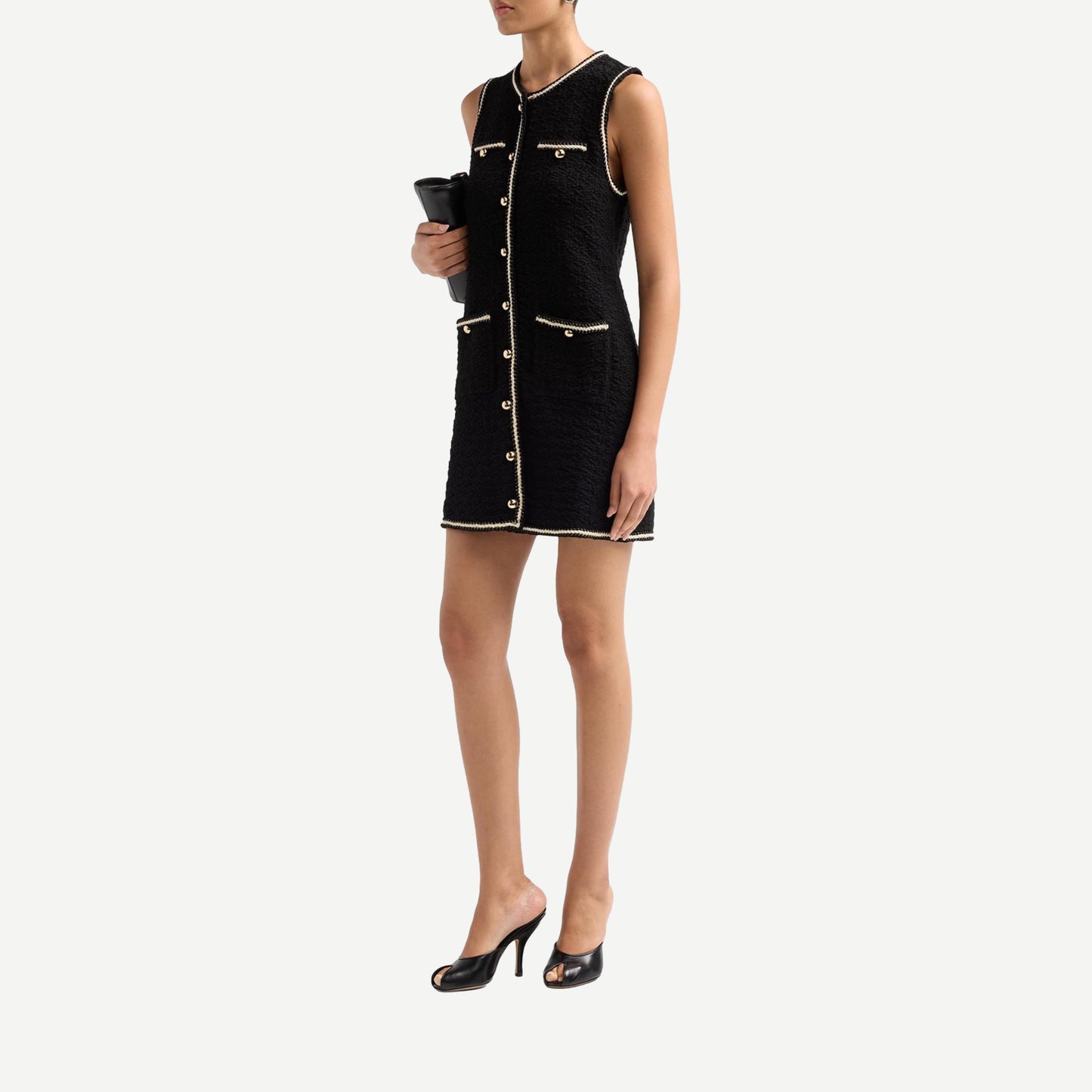 Kerris Button Front Mini Dress - Black Ivory