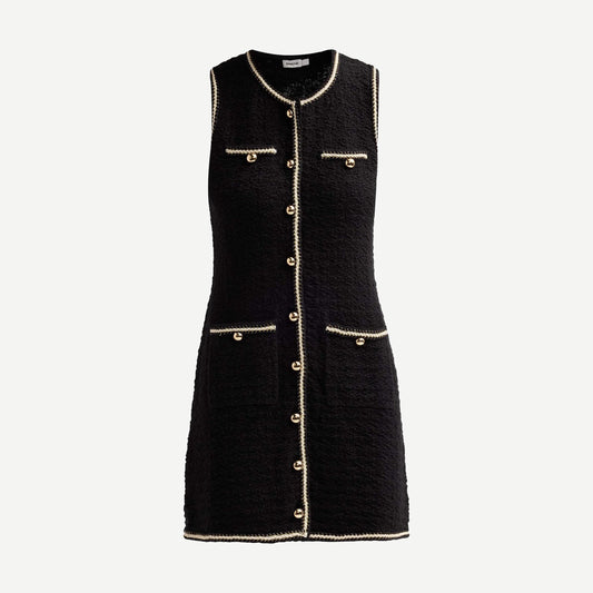 Kerris Button Front Mini Dress - Black Ivory