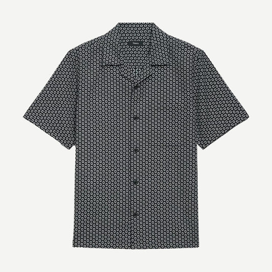 Noll SS Camp Geo Cotton Shirt - Black/White - Galvanic.co