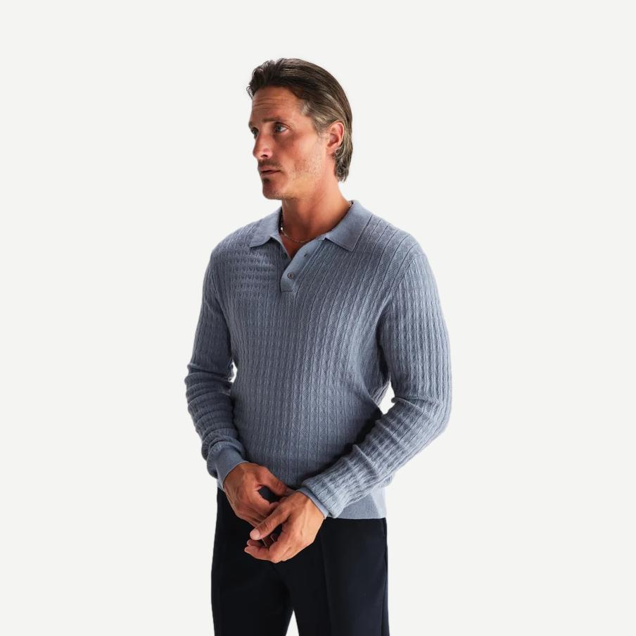 Oban Polo Diamond Stripe - Grey Blue - Galvanic.co
