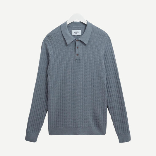 Oban Polo Diamond Stripe - Grey Blue - Galvanic.co