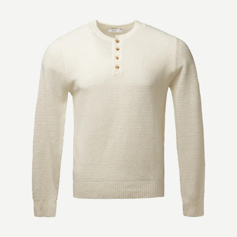 Linen Henley Sweater - White - Galvanic.co