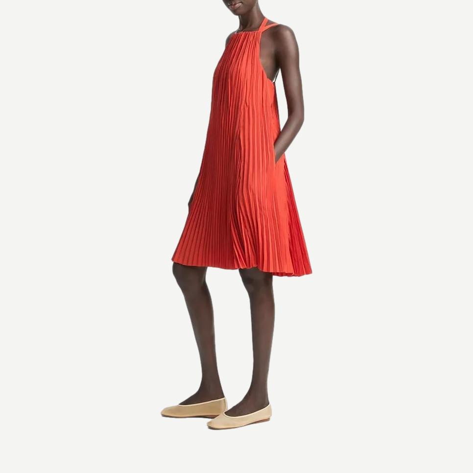Pleated A-Line Pintuck Dress - Brick Rose - Galvanic.co