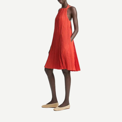 Pleated A-Line Pintuck Dress - Brick Rose - Galvanic.co