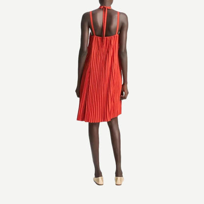 Pleated A-Line Pintuck Dress - Brick Rose - Galvanic.co