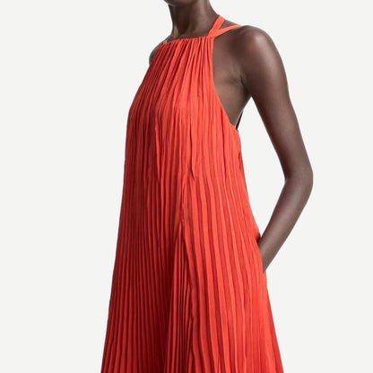 Pleated A-Line Pintuck Dress - Brick Rose - Galvanic.co