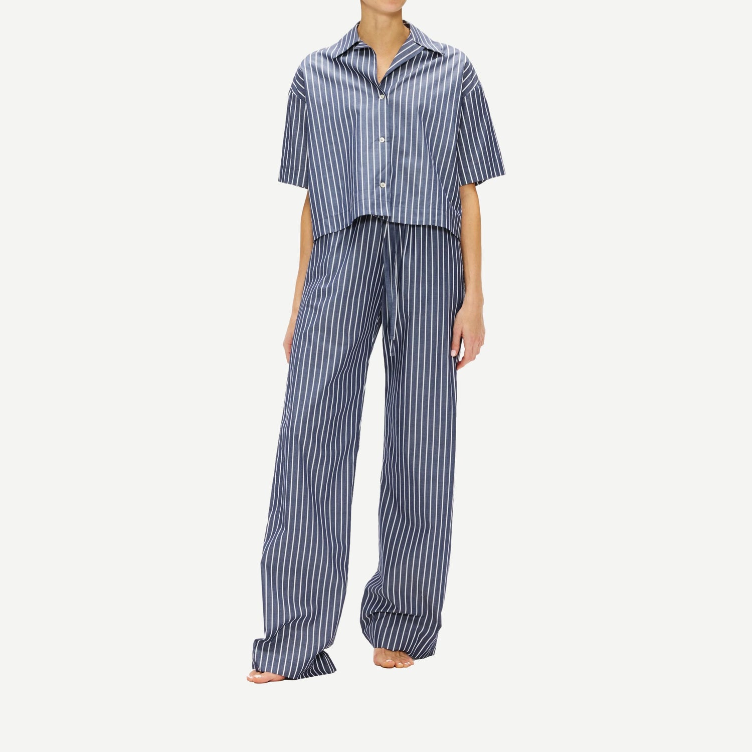 Poplin Cropped S/S Shirt - Navy/White Stripe - Galvanic.co