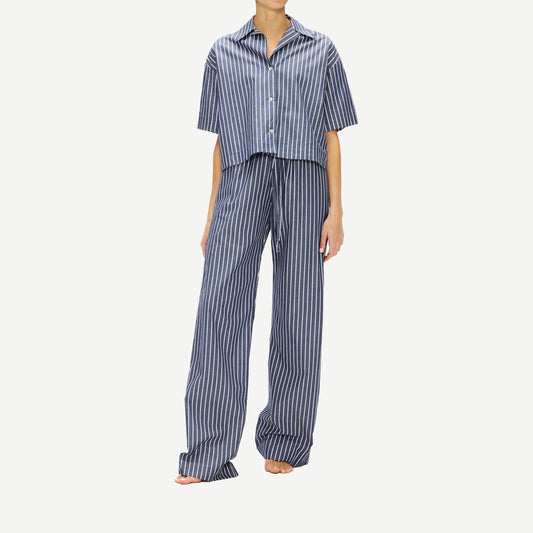 Poplin Cropped S/S Shirt - Navy/White Stripe - Galvanic.co