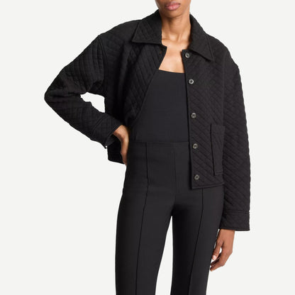 Quilted Collard Jacket - Black - Galvanic.co