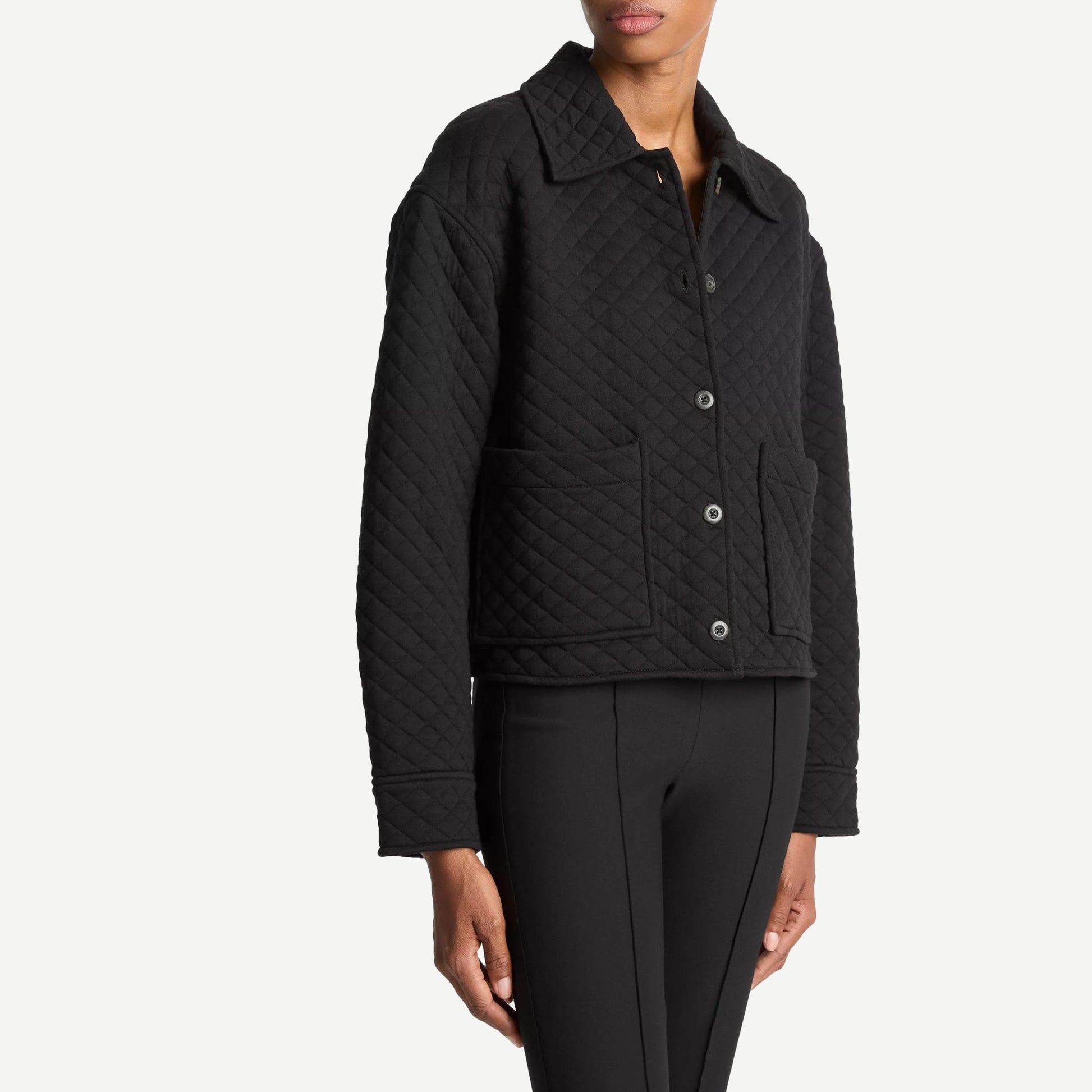 Quilted Collard Jacket - Black - Galvanic.co