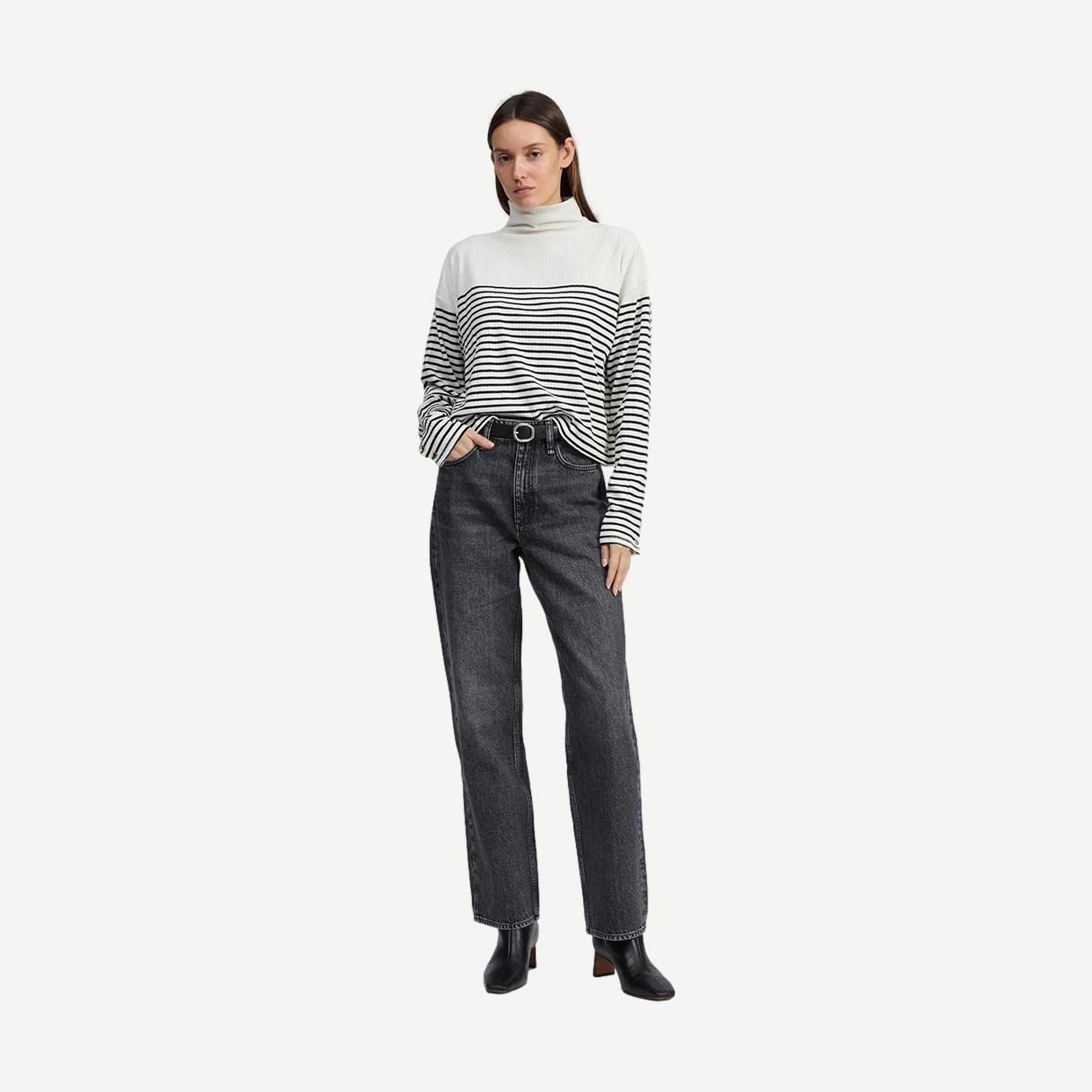 The Knit Rib Stripe T-Neck - Beige MT