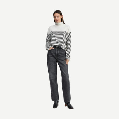 The Knit Rib Stripe T-Neck - Beige MT