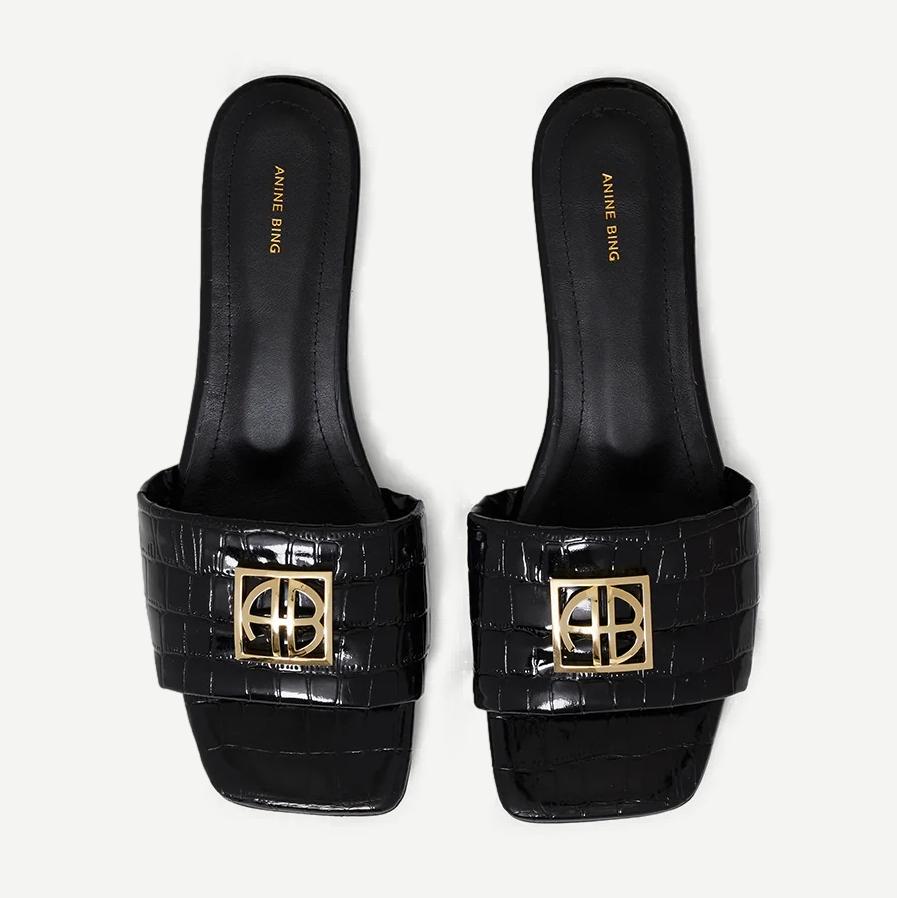 Ria Sandals Monogram - Embossed Black - Galvanic.co
