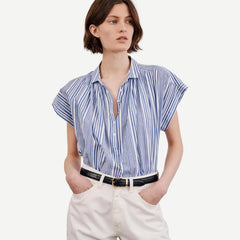 Normandy Blouse - Ivory Blue Stripe - Galvanic.co