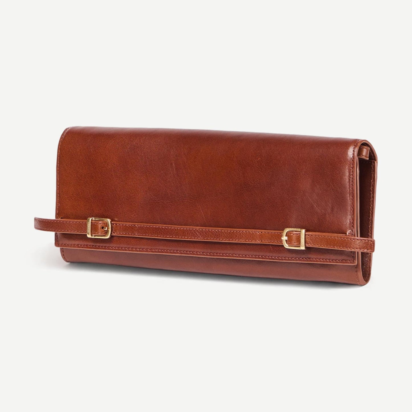River East West Vachetta Leather Clutch - Saddle