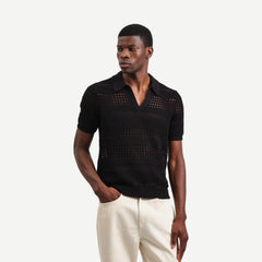 Siena Polo - Stripe Open Knit Black - Galvanic.co