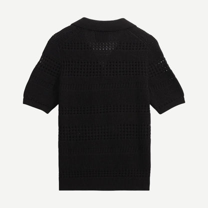 Siena Polo - Stripe Open Knit Black - Galvanic.co