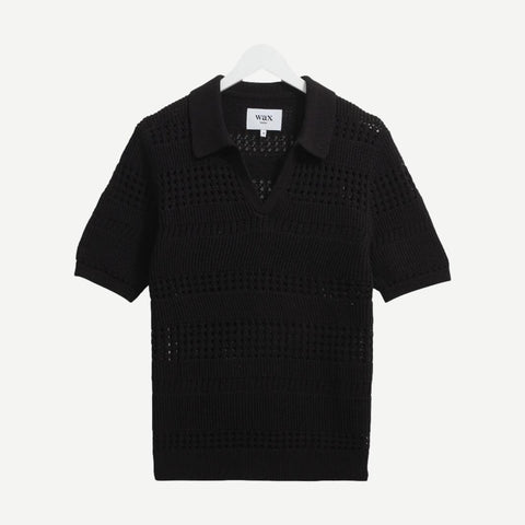 Siena Polo - Stripe Open Knit Black - Galvanic.co