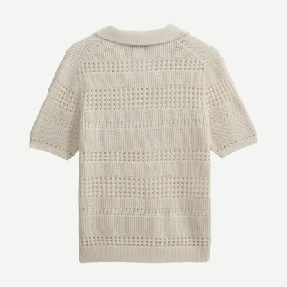 Siena Polo - Stripe Open Knit Ecru - Galvanic.co