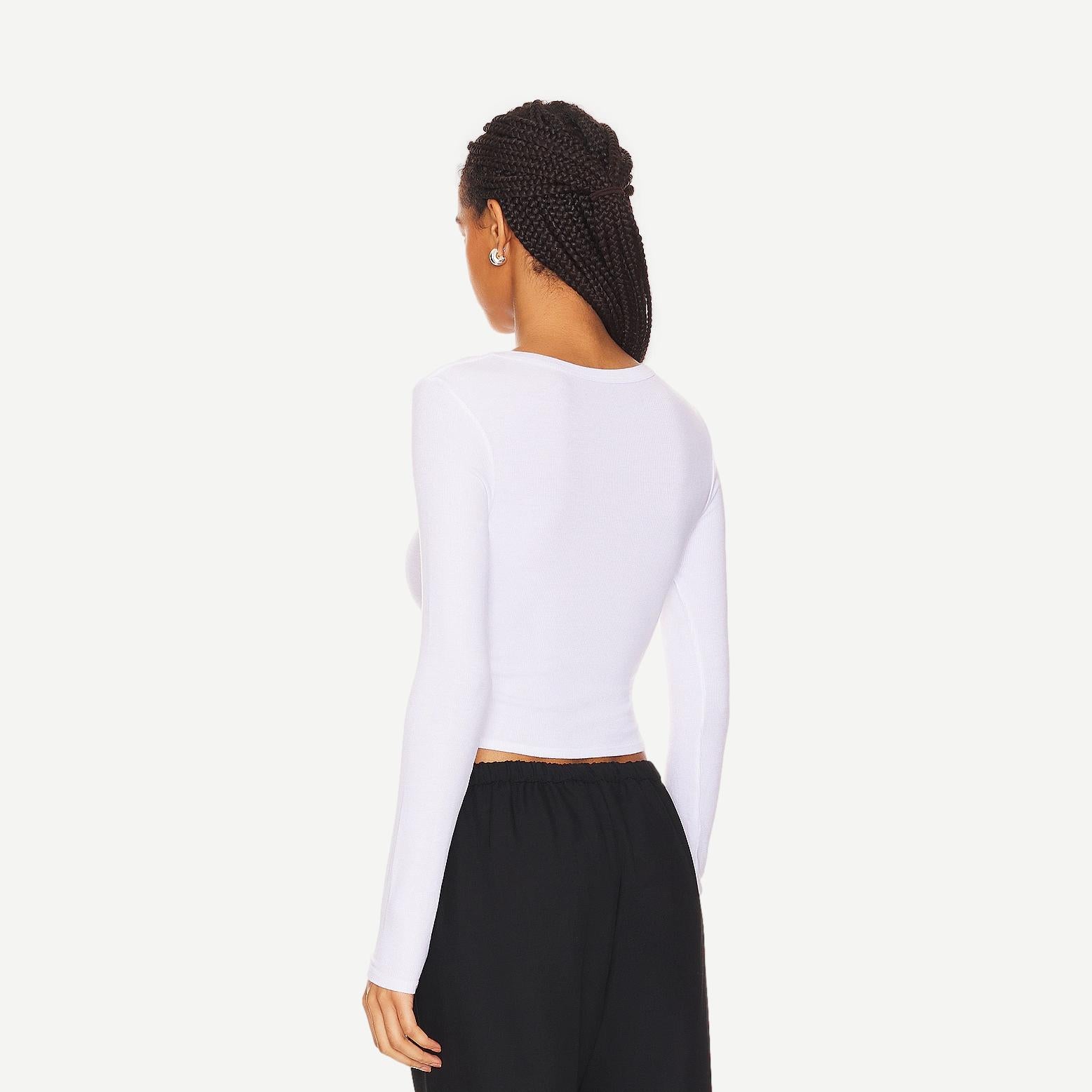 Silk Rib Cropped L/S Crew - White - Galvanic.co