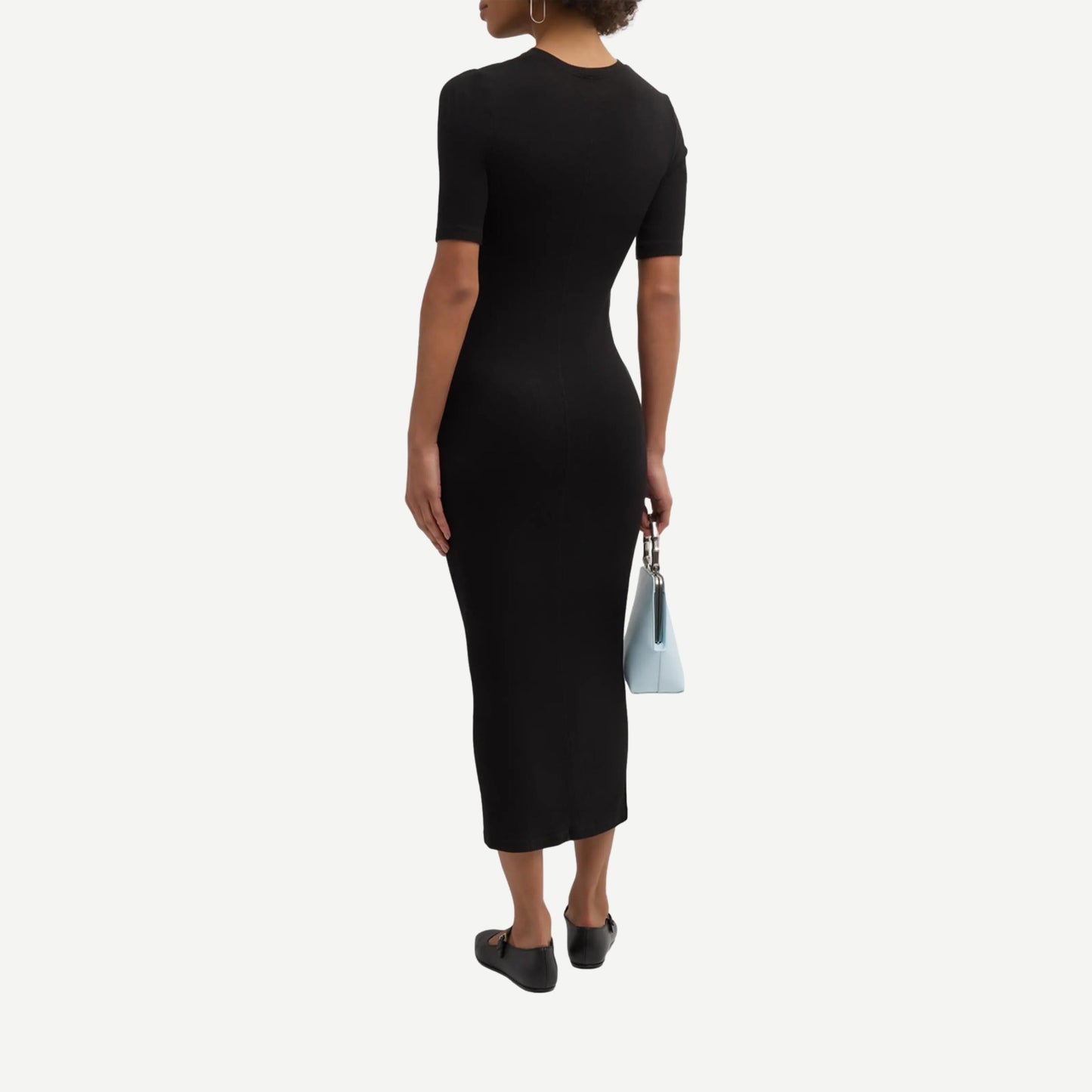Silk Rib Half Sleeve Midi Dress - Black - Galvanic.co