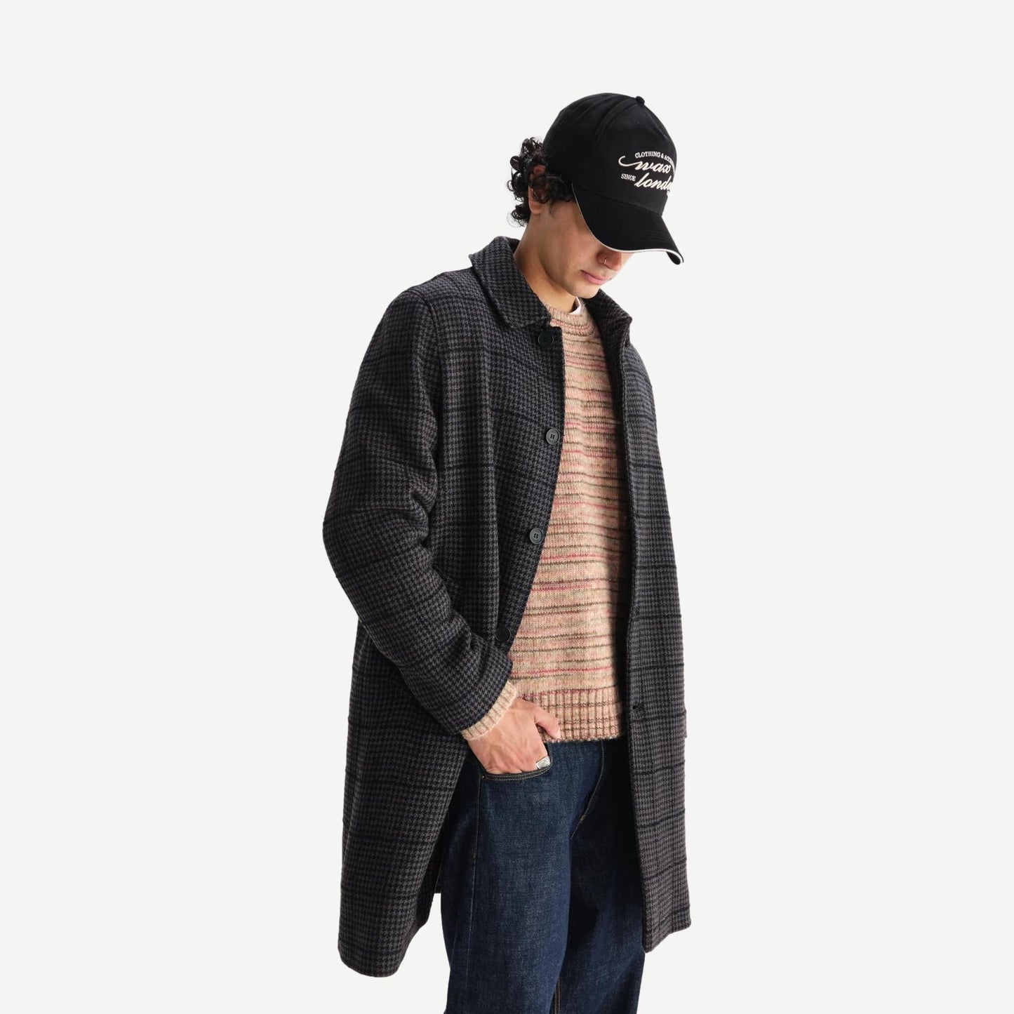 Stan Coat - Navy / Grey Puppytooth Check