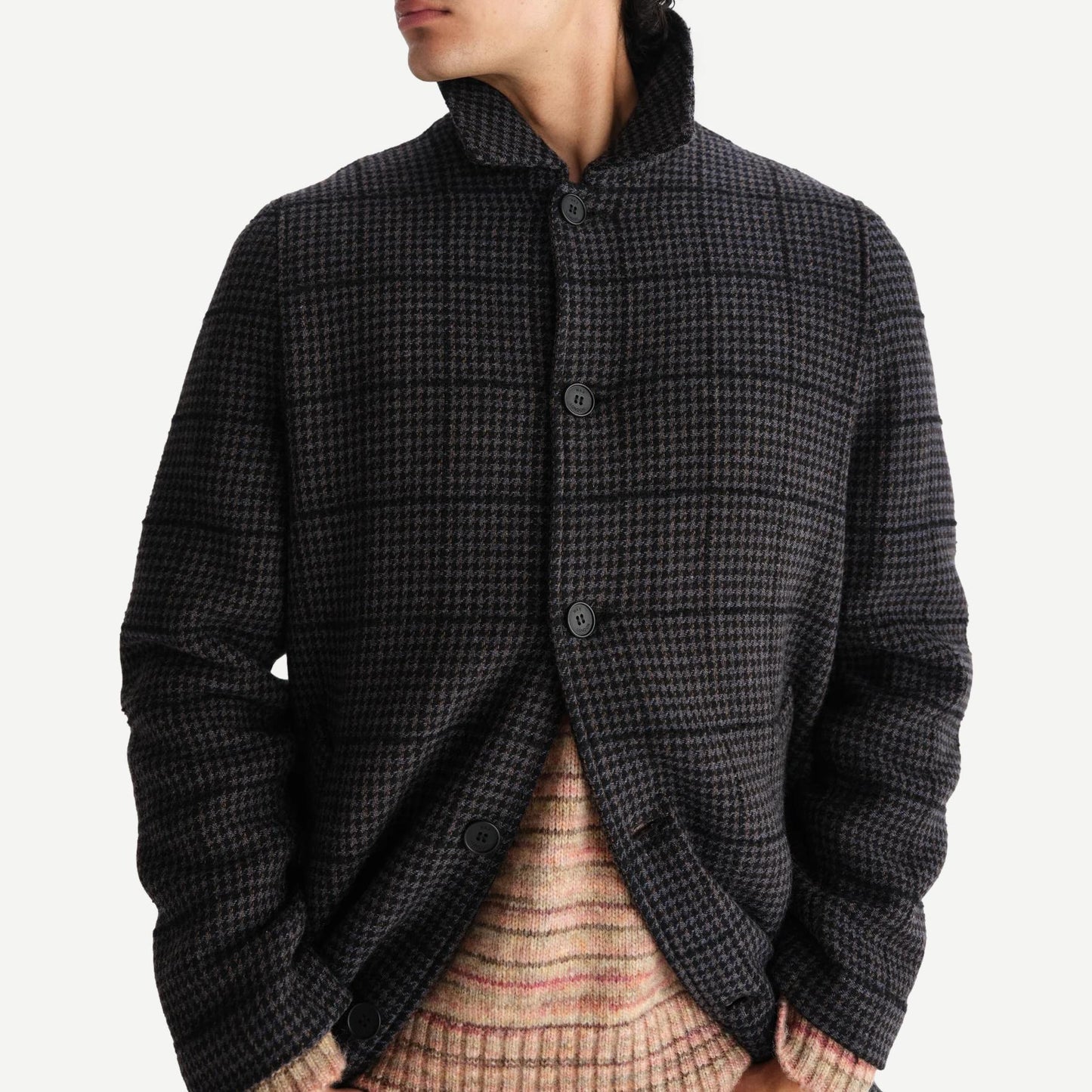 Stan Coat - Navy / Grey Puppytooth Check
