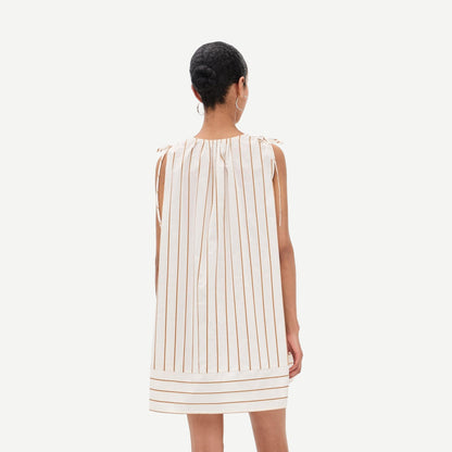 Staud Elena Dress in Solana Stripe featuring a stylish, lightweight fabric with a fitted bodice and flowing skirt.