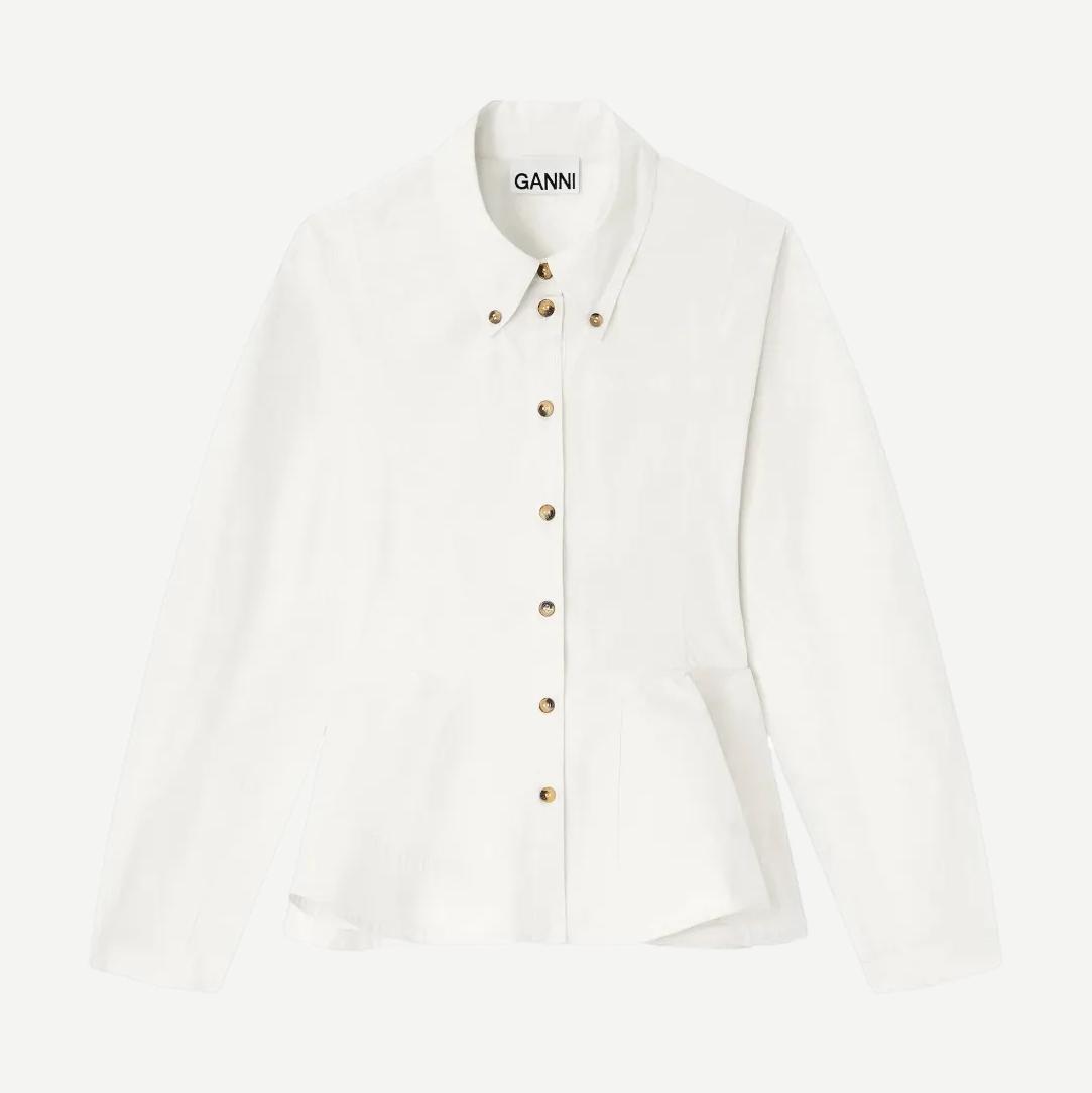 Stretch Cotton Peplum Shirt - Egret - Galvanic.co