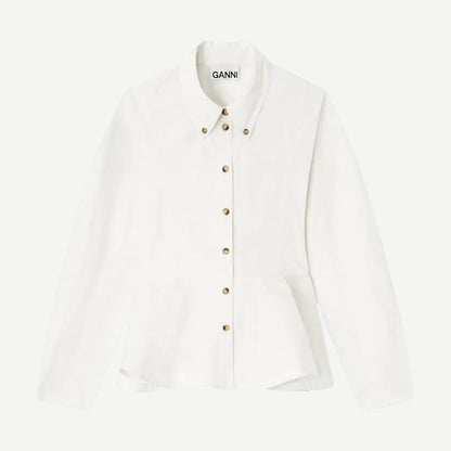 Stretch Cotton Peplum Shirt - Egret - Galvanic.co