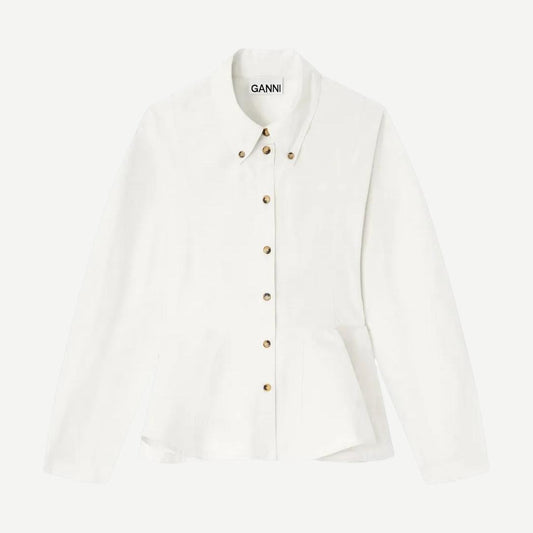 Stretch Cotton Peplum Shirt - Egret - Galvanic.co