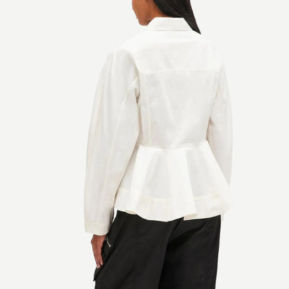 Stretch Cotton Peplum Shirt - Egret - Galvanic.co