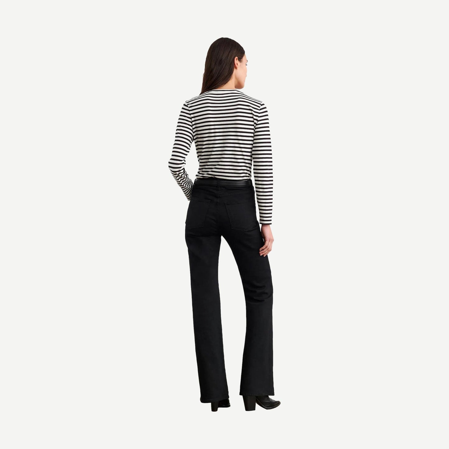 Nili Lotan Susana long sleeve tee in black and ivory stripe, casual women's T-shirt with a relaxed fit and soft fabric.