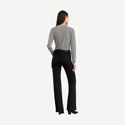 Nili Lotan Susana long sleeve tee in black and ivory stripe, casual women's T-shirt with a relaxed fit and soft fabric.
