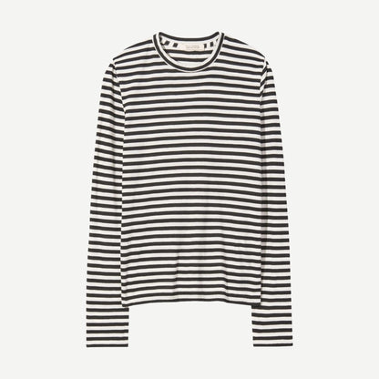 Nili Lotan Susana long sleeve tee in black and ivory stripe, stylish casual T-shirt with soft fabric and classic fit.
