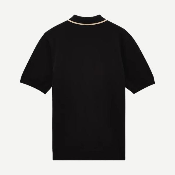 Wax London Tellaro SS shirt in black with ecru retro embroidery, featuring a casual fit and detailed embroidery design.