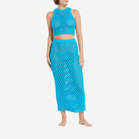 The Vivienne Skirt - Chunky Mesh Crochet Keys Blue - Galvanic.co