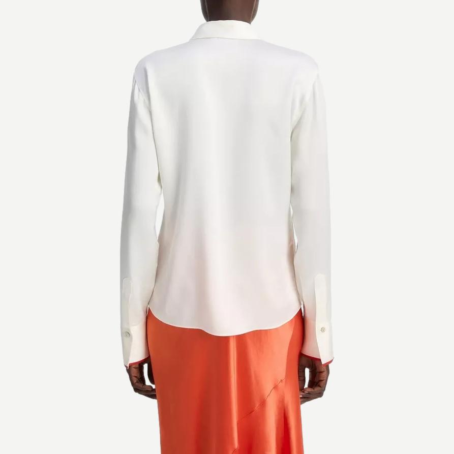 Tipped Slim LS Blouse - White/Brick Rose - Galvanic.co