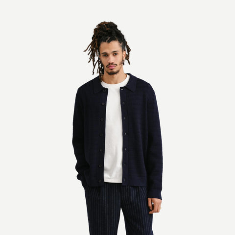 Tristan LS Mini Cable Stitch Shirt - Navy - Galvanic.co