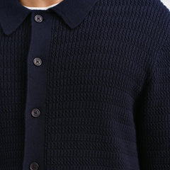 Tristan LS Mini Cable Stitch Shirt - Navy - Galvanic.co