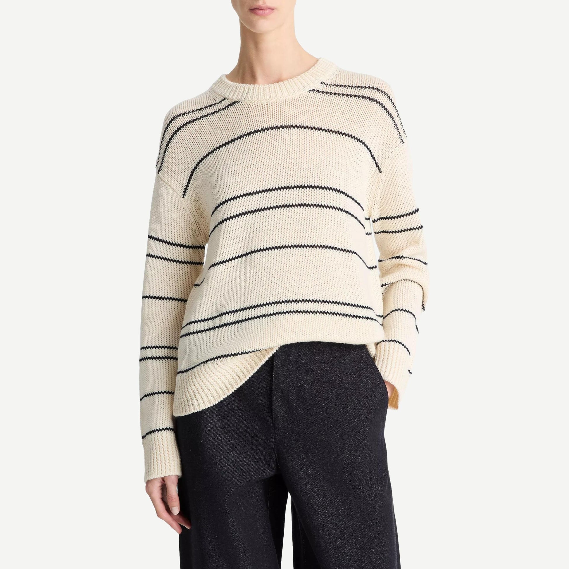 Variegated Stripe Crew - Oat Shell/Navy - Galvanic.co