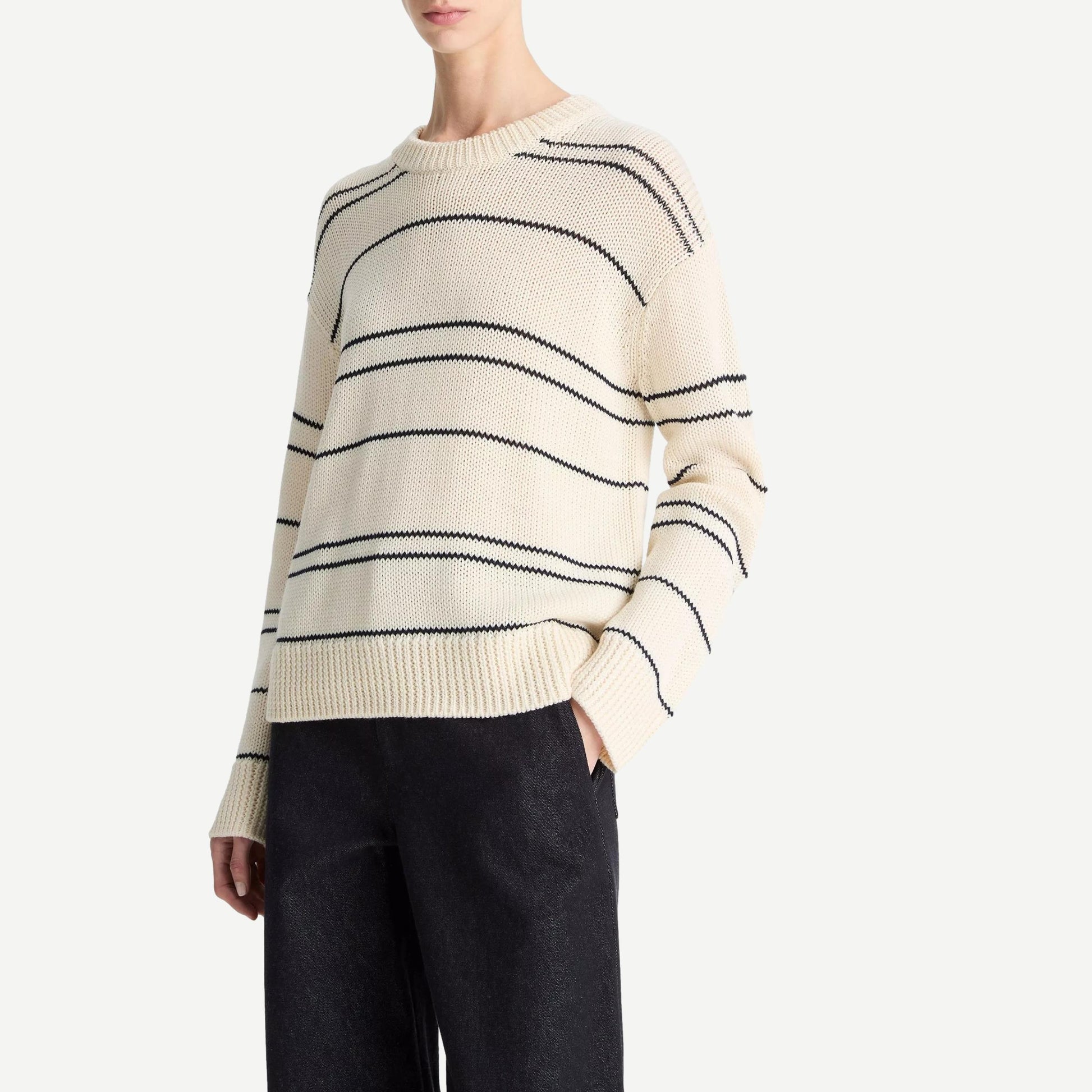 Variegated Stripe Crew - Oat Shell/Navy - Galvanic.co