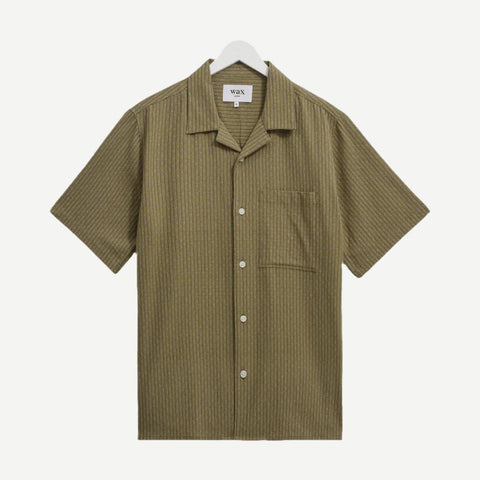 Didcot SS Shirt W. Pocket - Slub Stripe Khaki - Galvanic.co