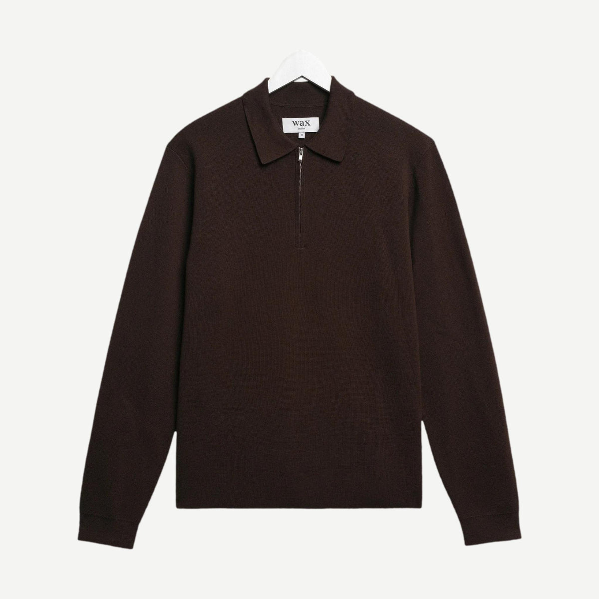 Maley L/S Zip Polo Milano Knit - Dark Brown