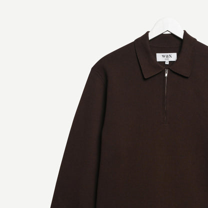 Maley L/S Zip Polo Milano Knit - Dark Brown