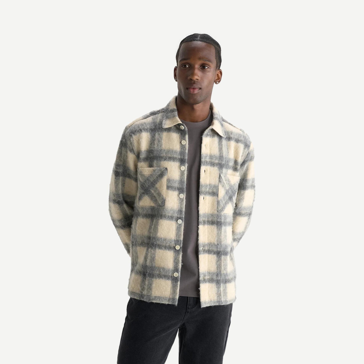 Whiting Overshirt Ash Wool Blend - Ecru/Grey - Galvanic.co