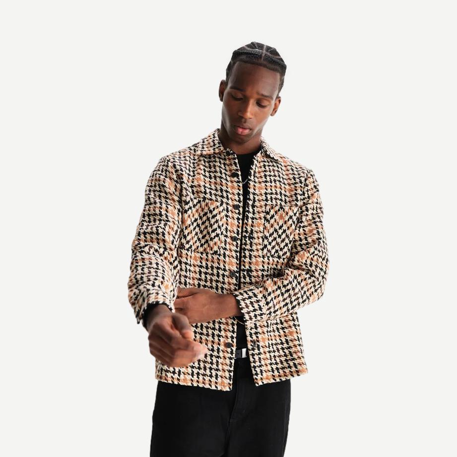 Whiting Overshirt Houndstooth Weave - Natural - Galvanic.co