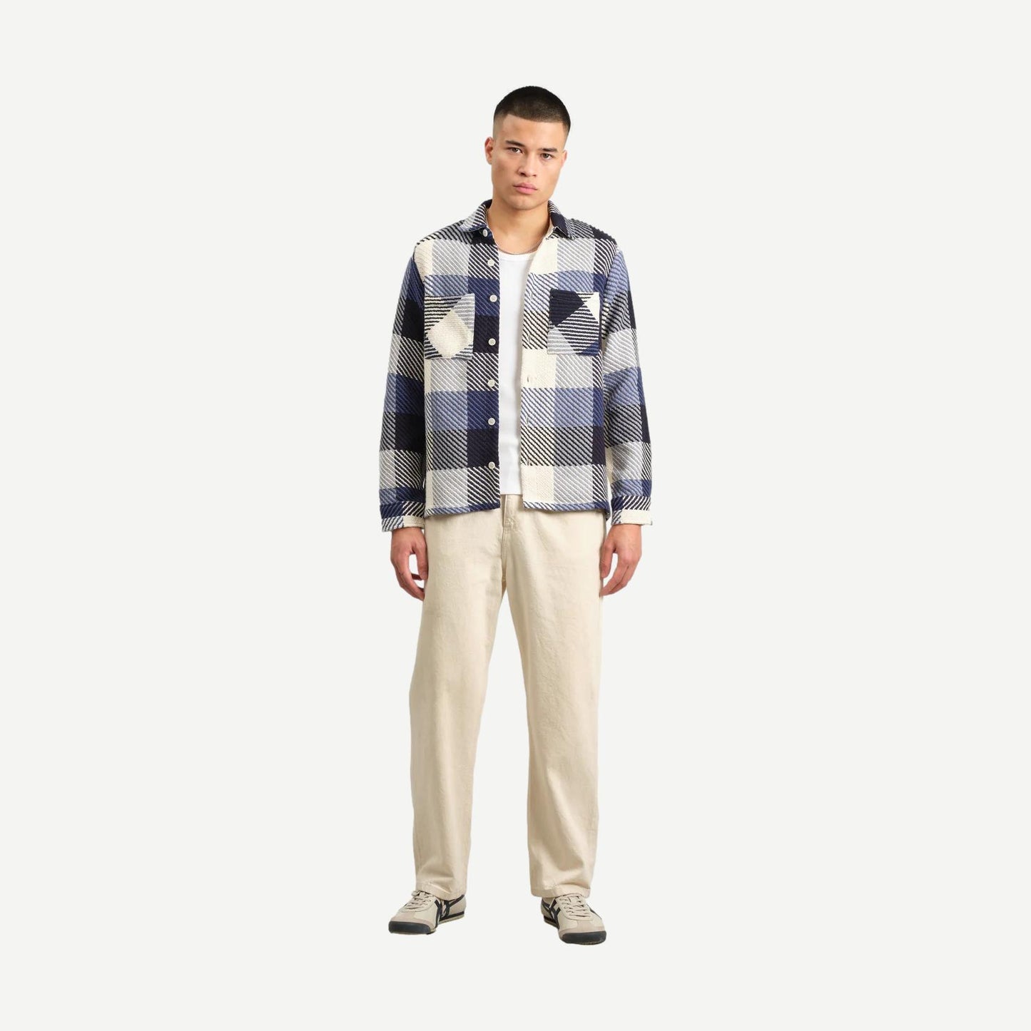 Whiting Overshirt - Block Check Navy/Ecru - Galvanic.co